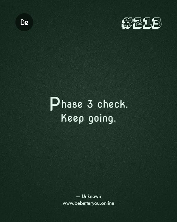 Phase 3 check. Keep going. — Unknown